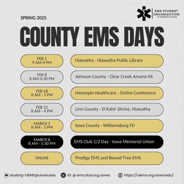 Graphic of EMS Continuing Education Events Spring 2025